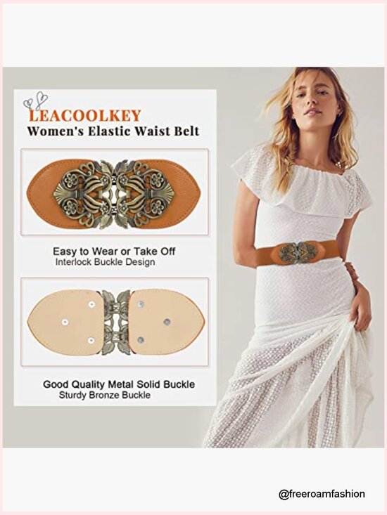 Wide Elastic Cinch Belt with Interlocking Buckle, Stretch Dress Belt main image 6